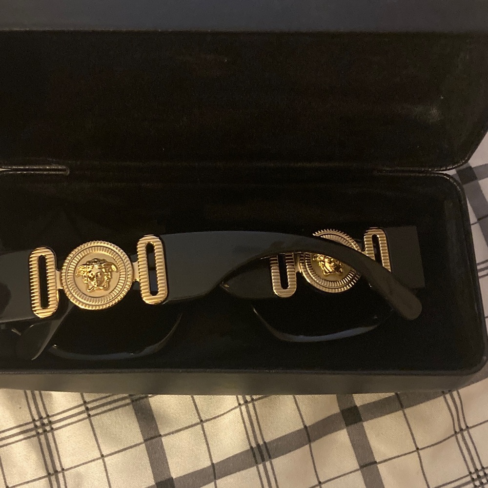Versace unisex Sunglasses with Black Frame and Gold Medusa Accents